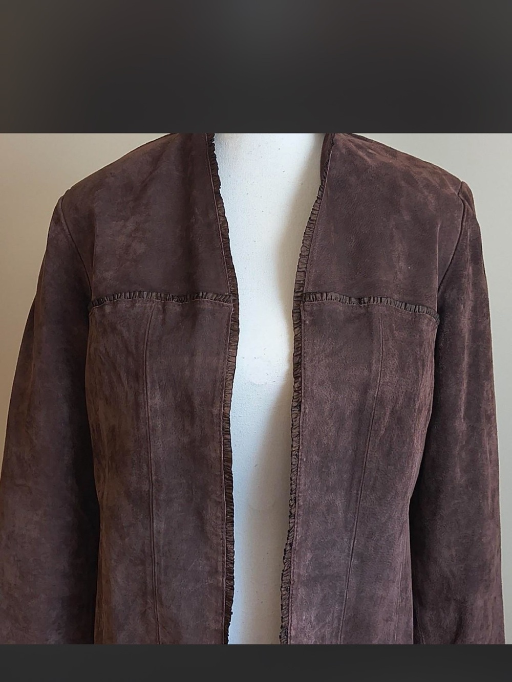 new directions Brown Suede Open-Front Jacket
